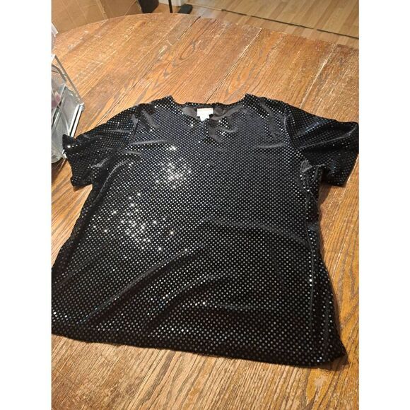 Fashion Bug Sequin Velour Top Women 18/20 Black Bold Sparkle Party Blouse - Picture 1 of 4